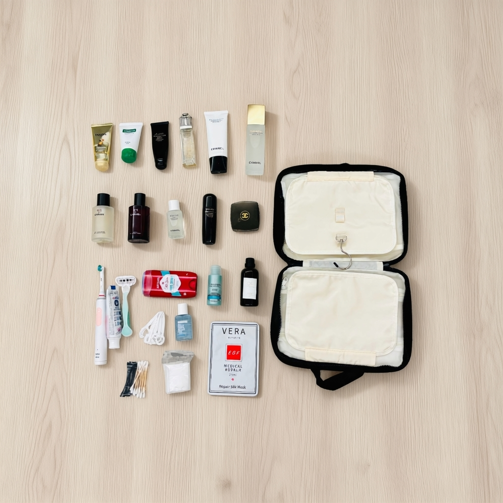Lightweight Hanging Toiletry Bag – 4 Compartments, Unzips Flat