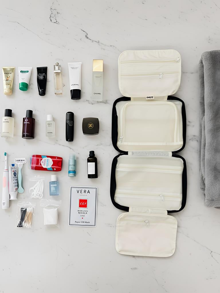 Lightweight Hanging Toiletry Bag – 4 Compartments, Unzips Flat