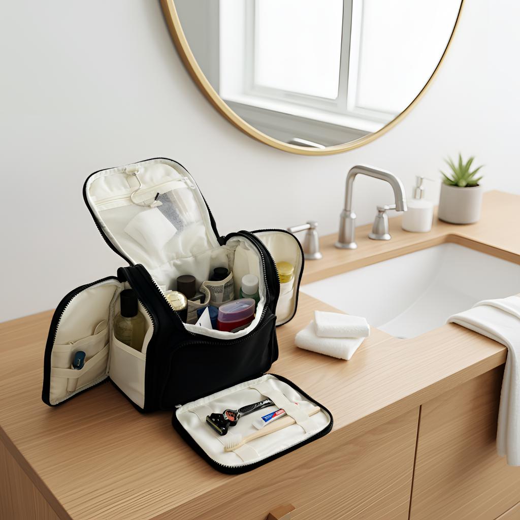 Double-Open Toiletry Bag – Wide Access, Built-in Compartments