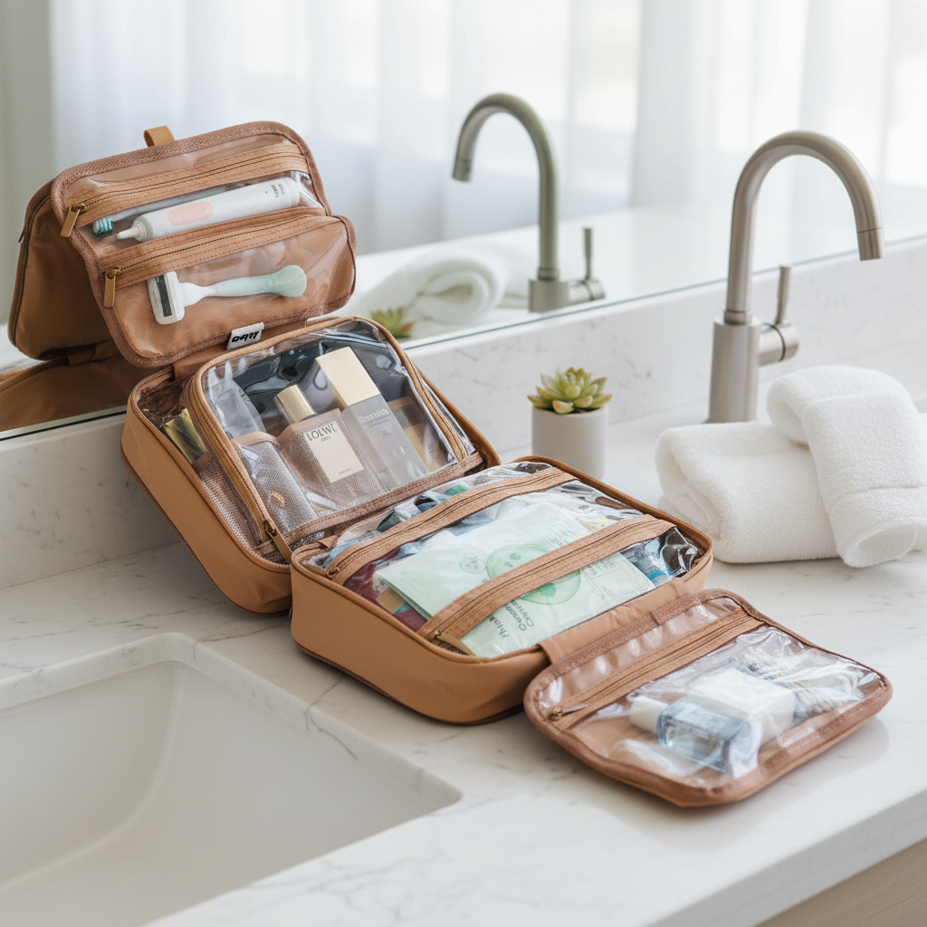 4-Compartment Toiletry Bag – Unzips Flat for Easy Access