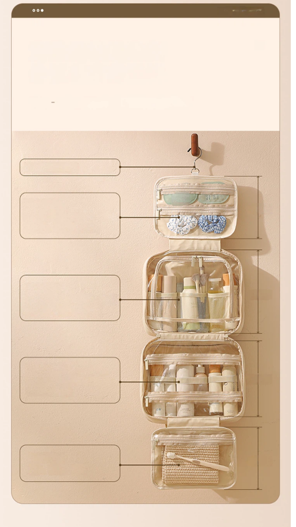 「Ever Chic」Travel Toiletry&Makeup Bag 4 Parts Open Bag